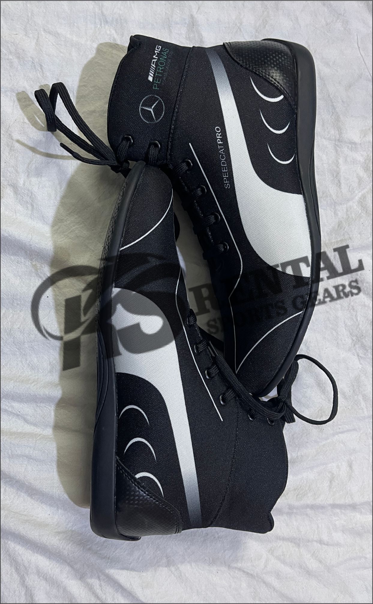 Mercedes AMG Petronas F1 Black Christmas Puma Speedcat Pro Driver Shoes